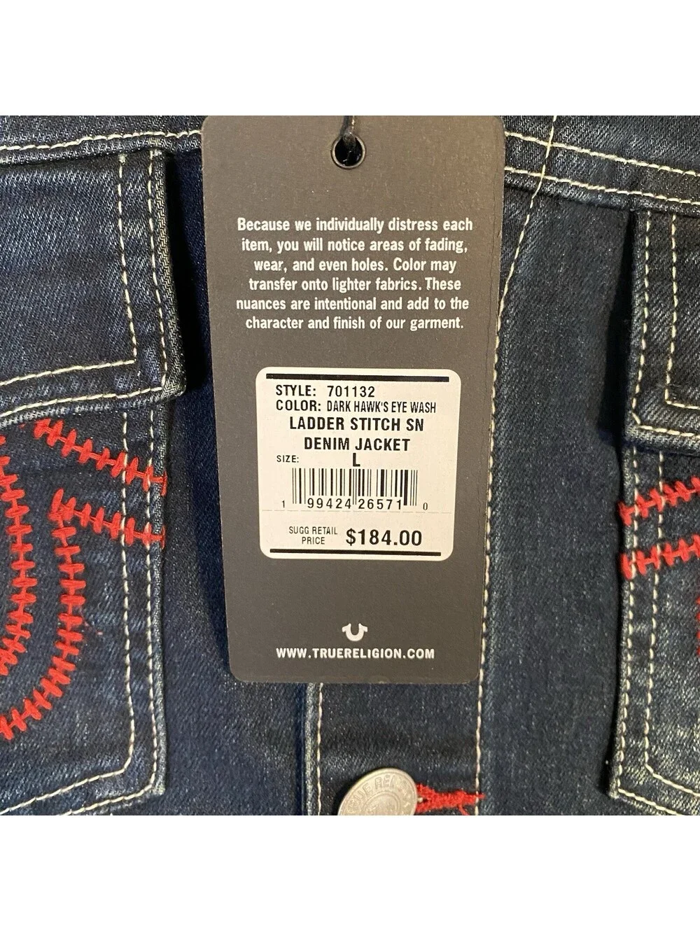 True Religion Jacket Men's L Blue Cotton Denim Western Faded Collared $184 MSRP